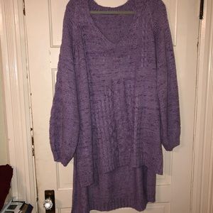 Roaman’s High-Low Purple Cable Knit Sweater